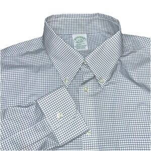 Brooks Brothers Milano Fit Small Check Button Down Men's 16-38 Navy/White Supima